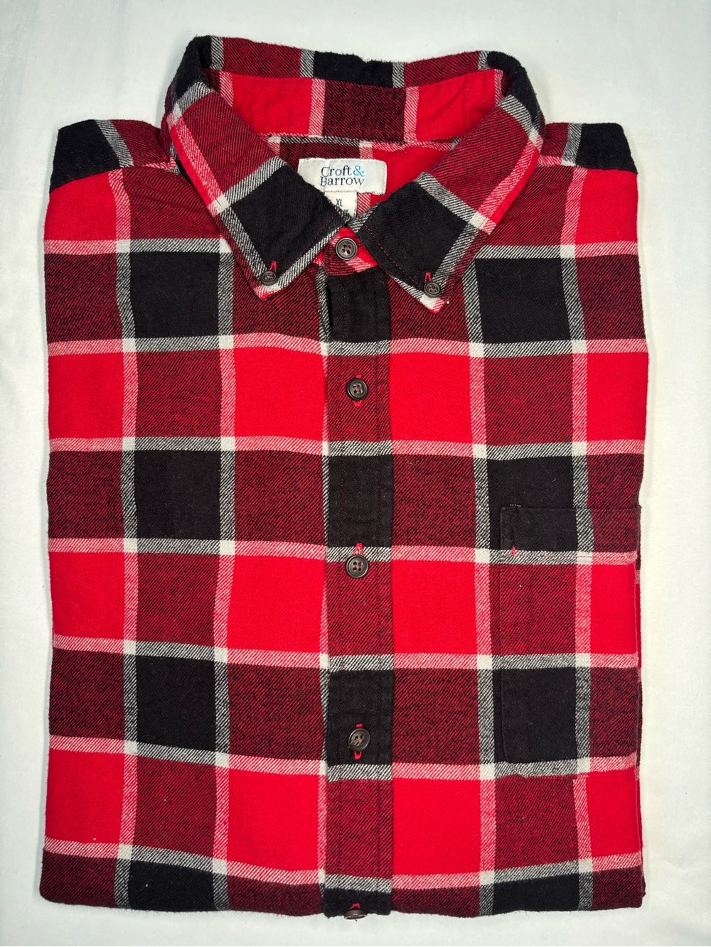 Croft & Barrow Red Plaid Button-Down Flannel Shirt 100% Cotton